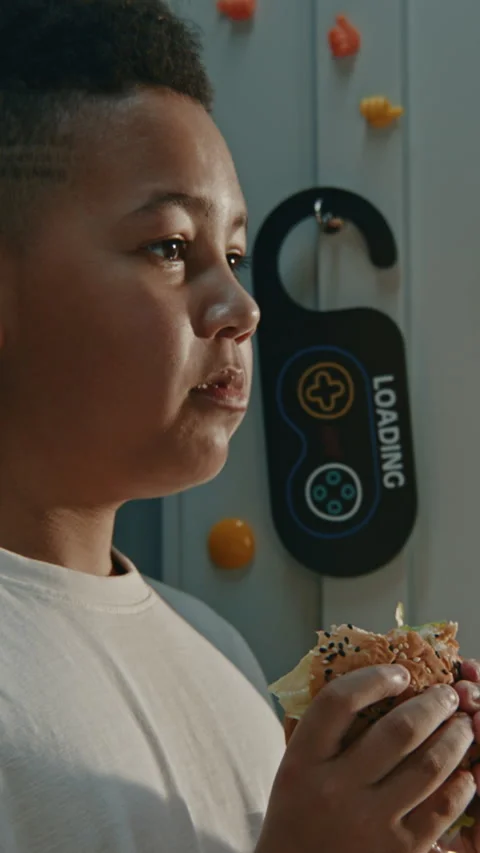 Generation Alpha Student Enjoying Lunch in Busy School Day Stock Footage 342020999