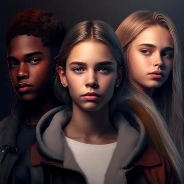 Generation Alpha Young Teens Stock Illustration