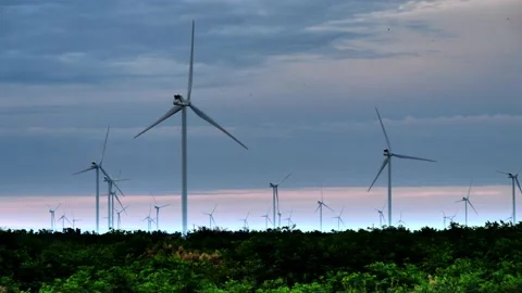 Generation of electricity by wind power plants Stock Footage 164921669