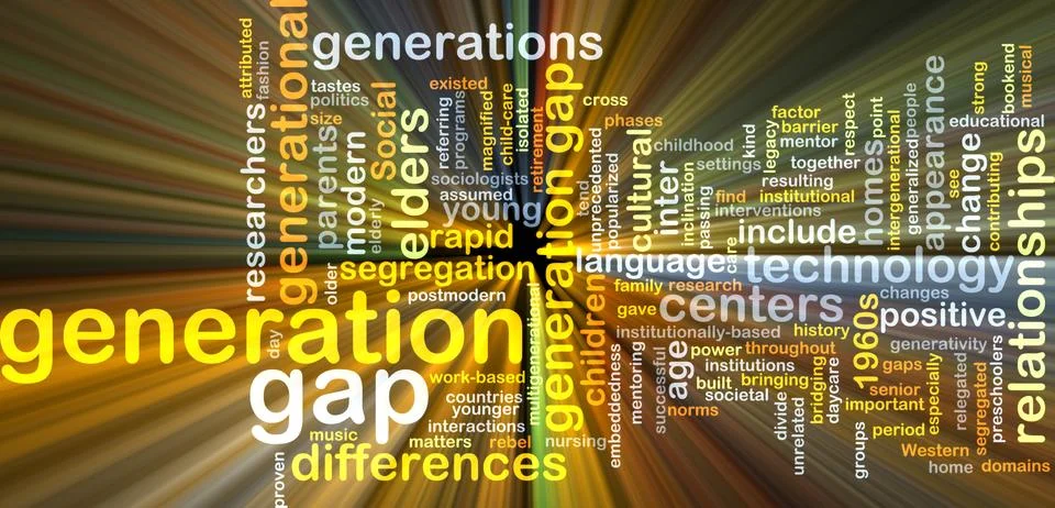 Generation gap wordcloud concept illustration glowing Stock Illustration