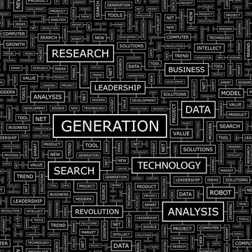 GENERATION GENERATION. Seamless pattern. Word cloud illustration. Copyrigh... Foto stock