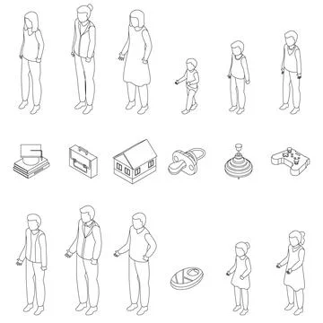 Generation icons set vector outline Stock Illustration