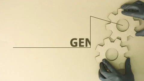 Generation text and cardboard cog wheels Stock Footage 141919426