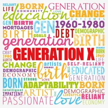 Generation X Word Cloud collage, concept background Stock Illustration