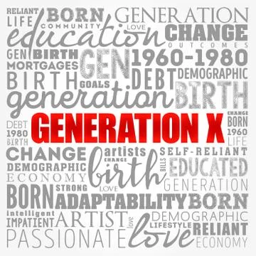 Generation X word cloud collage, education concept background Stock Illustration