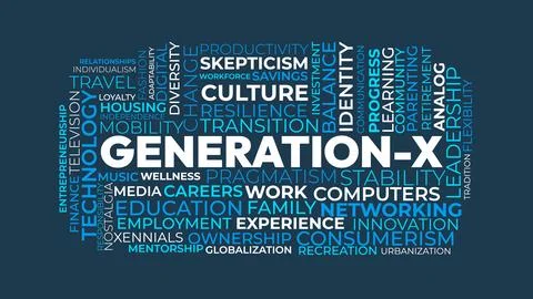 Generation X Word Cloud Design for Career Poster, Cultural History Print. G.. Stock Illustration