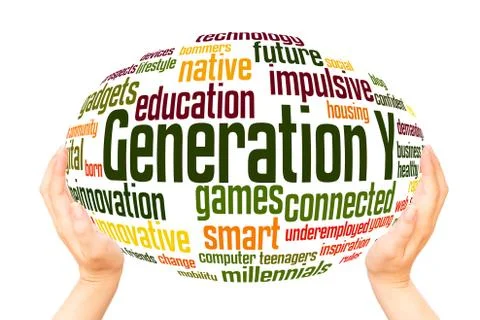 Generation Y word cloud hand sphere concept Stock Photos