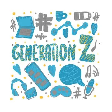 Generation z poster in flat style. Text with digital symbols. Vector concept  Stock Illustration