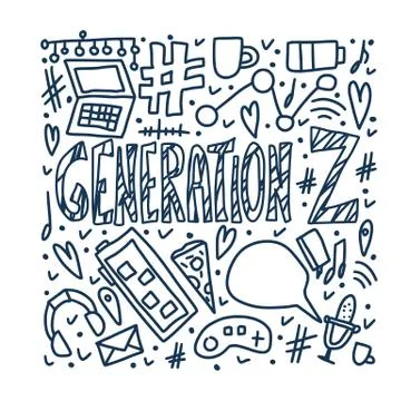Generation z poster. Text with digital symbols. Vector concept illustration. Stock Illustration