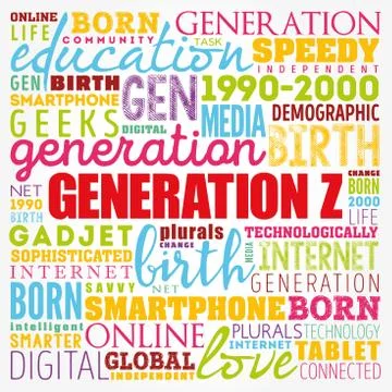 Generation Z Word Cloud collage, concept background Illustrazione stock