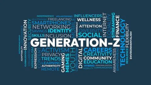 Generation Z Word Cloud Design for Education Poster, Youth Culture Wall Art.. Stock Illustration