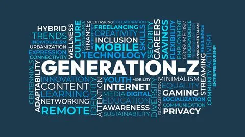 Generation Z Word Cloud for Digital Culture Poster, Technology Education Pr.. Stock Illustration