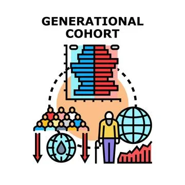 Generational cohort population pyramid studying demographics changes Stock Illustration