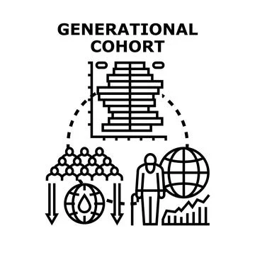 Generational cohort population pyramid studying demographics changes Stock Illustration