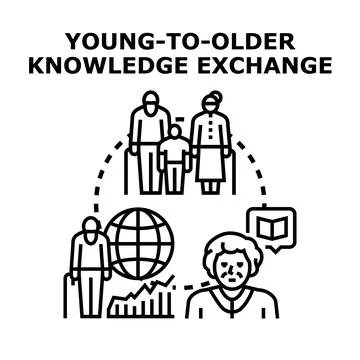 Generational knowledge exchange fostering learning and experience sharing Stock Illustration