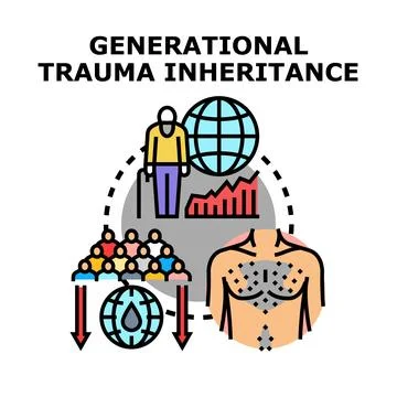 Generational trauma inheritance affecting human wellbeing concept Stock Illustration