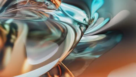 Generative 3D Illustration of Abstract Fluid Glass Forms with Metallic Stock Illustration