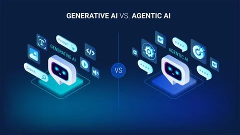 Generative AI and Agentic AI comparison - isometric modern vector illustrat.. Stock Illustration