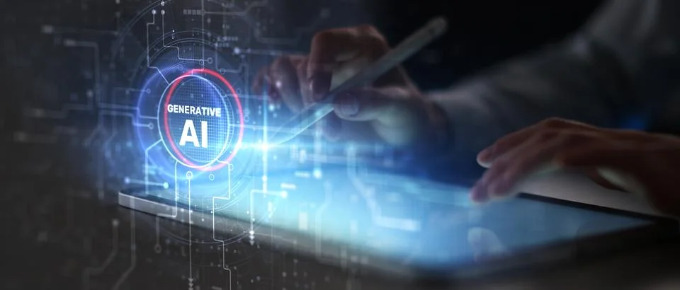 Generative AI and Machine Learning Interface Illustrated on Futuristic Digi.. Stockfoto's