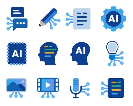 Generative AI artificial intelligence icon set collection creative creation Stock Illustration