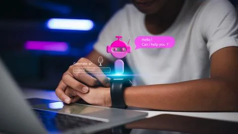 Generative ai command prompt interface on wearable device,Artificial intell.. Stockfoto's