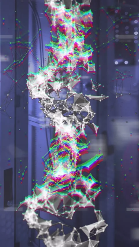 Generative AI driving luminous mesh before glass door, pulsing, emitting RGB Stock Footage 333036430