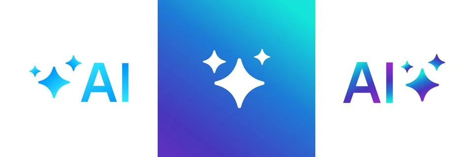 Generative ai icon set. Artificial intelligence star logo. Ai sparkles symbol Stock Illustration