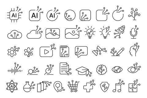 Generative AI Icon Set Line Art Illustrazione stock