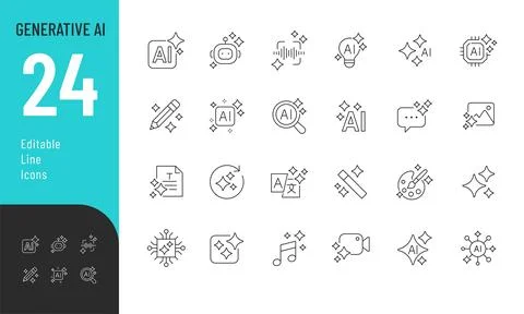 Generative AI line Editable Icons set. Stock Illustration