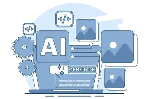 Generative AI model training concept using big data in machine learning Illustrazione stock