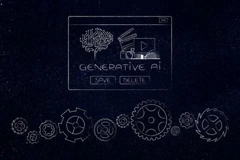 Generative AI pop-up message with gearwheels underneath, artificial intelli.. Stock Illustration