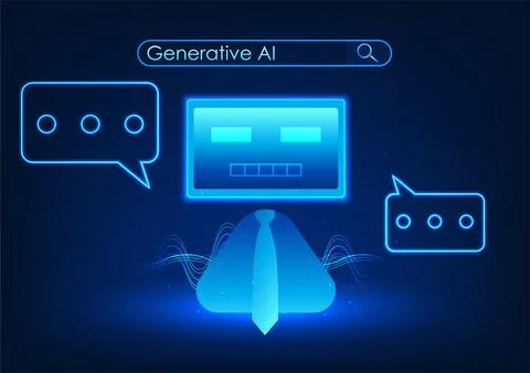 Generative AI technology, a robot that processes data to create new content.. Illustration