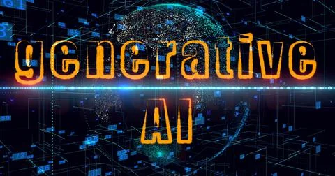 Generative ai title, Animation of data processing over globe. Global artificial Stock Illustration