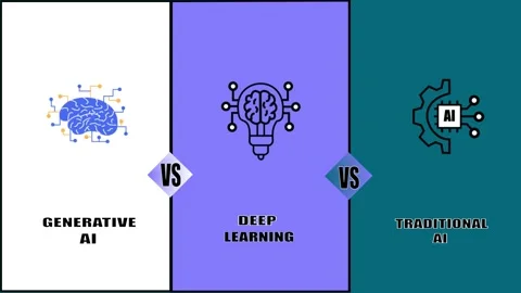 Generative AI vs Deep Learning vs Traditional AI Animated Comparison Backgrou Vidéo 333912326