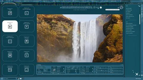 Generative AI website generating nature video of waterfall on cliffs Foto stock