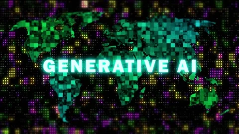 Generative ai word on digital world map background Stock Footage 253554338
