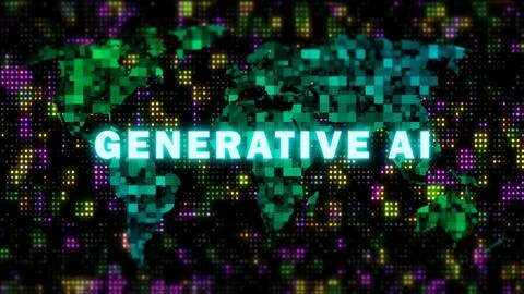 Generative ai word on world map 스톡 일러스트