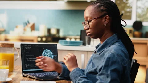 Generative artificial intelligence used by self-employed worker telecommuting 스톡 동영상 344246512