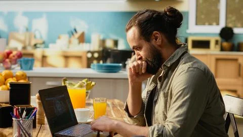 Generative artificial intelligence used by self-employed worker telecommuting Stock Photos