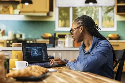 Generative artificial intelligence used by self-employed worker telecommuting 스톡 사진