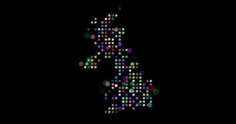 Generative Circle Grid Reveals UK Map Stock Footage 311707371