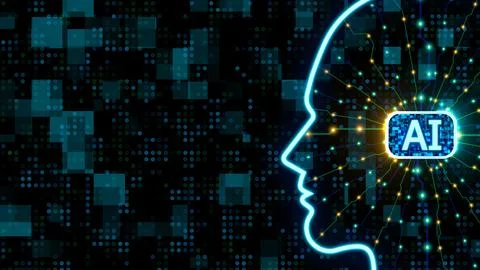 Generative, creative and smart Artificial Intelligence concept with human fac Ilustración de archivo