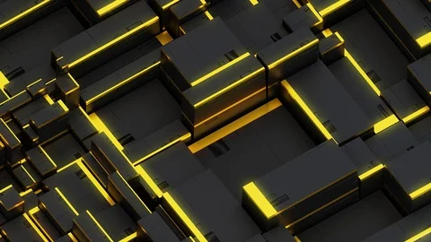 Generative graphic cubes of black color with a yellow gold glow, geometric, loop Stock Footage 122728979