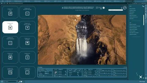 Generative model software producing AI generated video of waterfall Stock Photos
