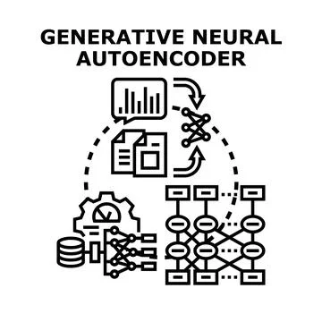 Generative neural autoencoder processing data illustration Illustrazione stock