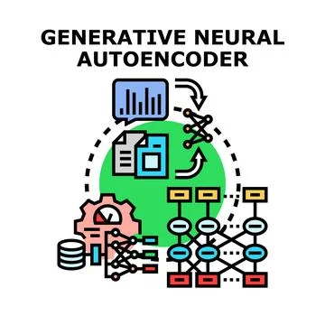 Generative neural autoencoder processing data illustration Stock Illustration