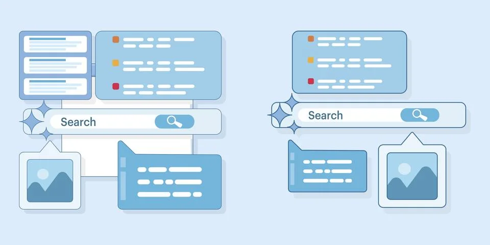Generative search technology set with AI icons Stock Illustration