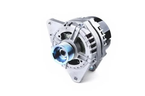 Generator automobile, element of the electrical network of the car on a white Foto stock