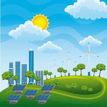 Generators of alternative energy sources solar panels Stock Illustration