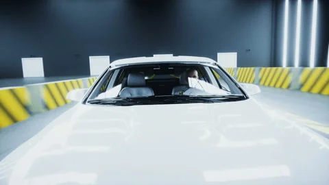 Generic 3d car crash test with people driver. Car destruction. Realistic 4k Video stock 161039770